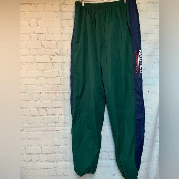 Vtg 90s Nautica Competition Men L Baggy Spell Out 2 Piece Windbreaker Track Suit